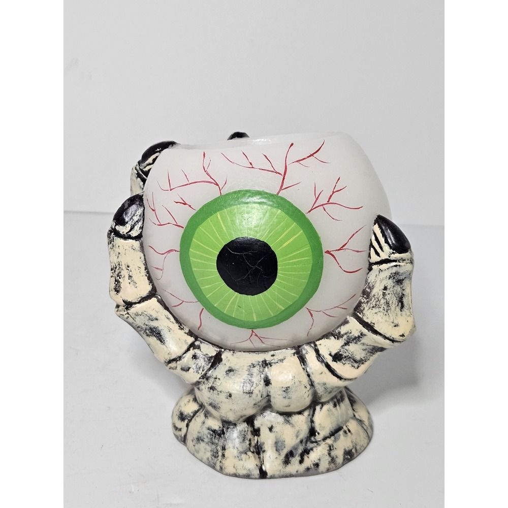 Halloween Skeleton Hand Eyeball Candle 5" Gothic Spooky Tabletop Decor Green Eye